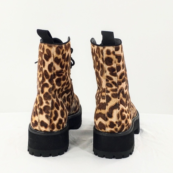 Farylrobin Womens Combat Boot Brown Calf Hair Leopard Print Platform Boot Sz 10 - Picture 7 of 11